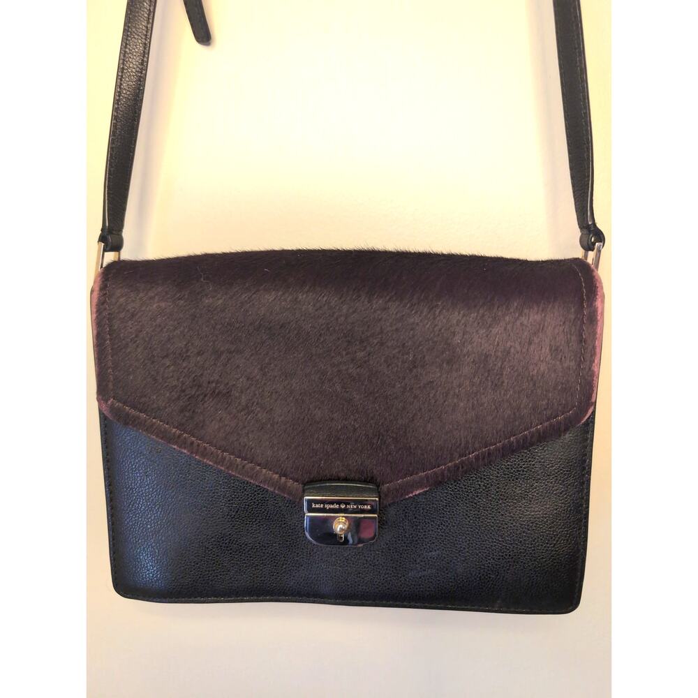 Kate Spade Calf Hair Crossbody Bag Black Wine Leather Flap Designer